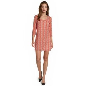 Lissa Mar Dress Women's Size 10‎ Coral Orange White Seahorse Shift 3/4 Sleeve